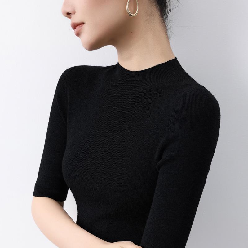 Ultra-Thin Fine Knit 5-Sleeve Wool Base Layer - Slimming Solid Color