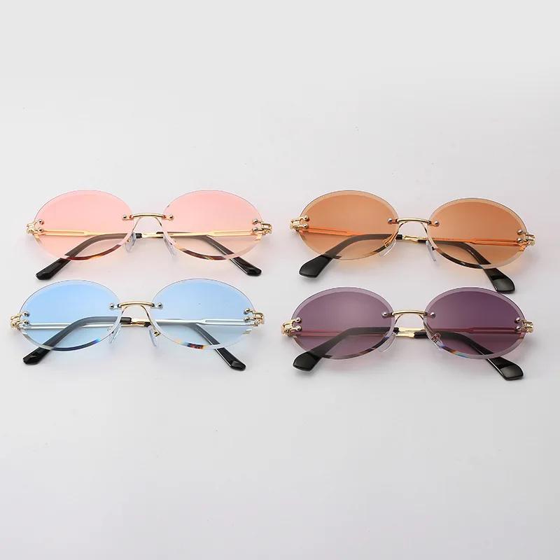 Retro Rimless Oval Women Sunglasses Fashion Designer Gradient Lens UV400 Protection Stylish Sun Glasses for Men and Women
