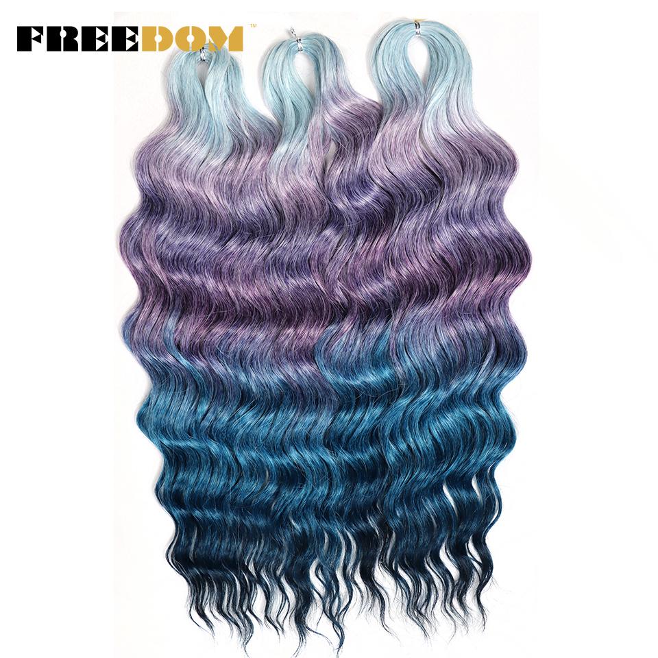 FREEDOM Synthetische Flecht-Haarverlängerungen Tief Gewellt 24 Zoll Lang Lockige Braids Haare Ombre Braun Regenbogen Twist Häkel-Haar