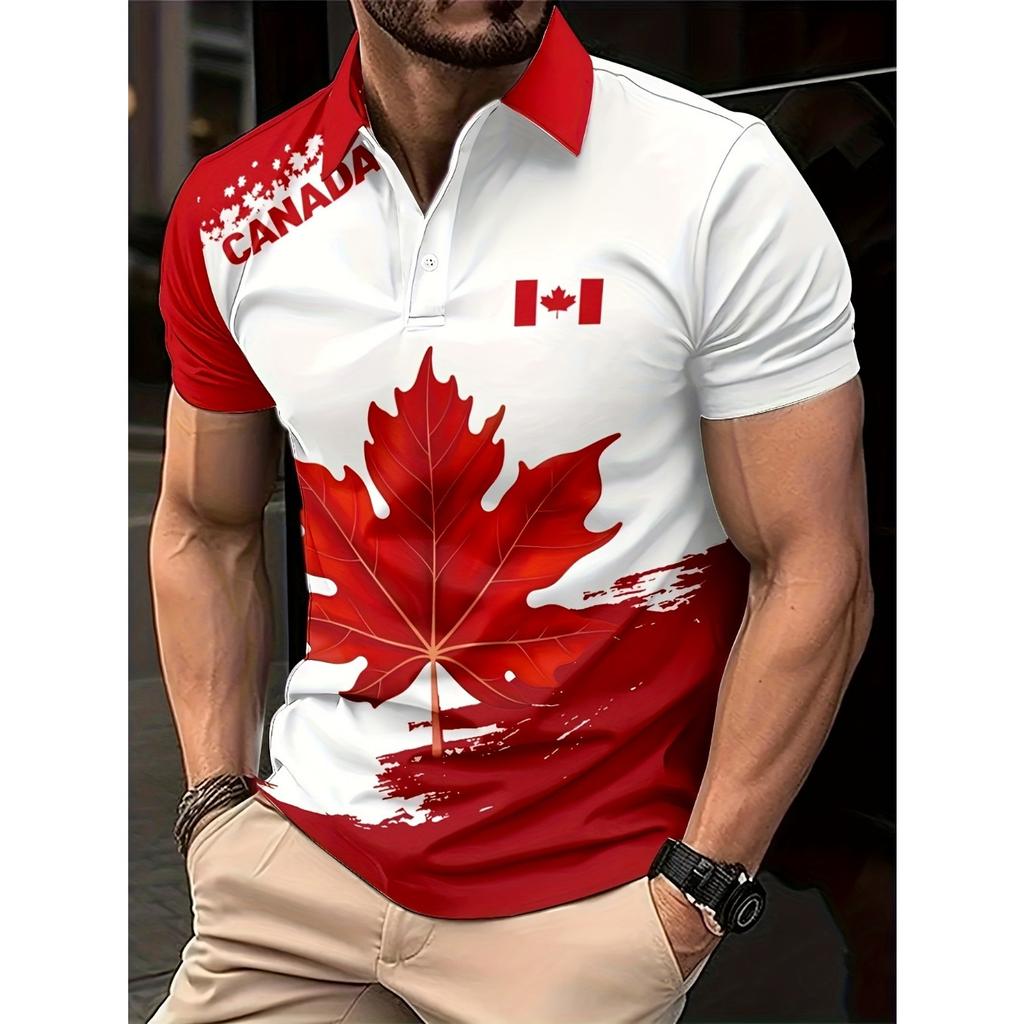 Fashion Maple Leaves Canada Flag Men's Polo T-Shirts Summer Casual Sport Short Sleeve 3D Printed Streetwear