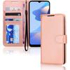 Leather Wallet Case for Oppo A16s, Flip Protective Case Cover with Wallet Card Holder, Stand & Wrist Strap - Rose Gold