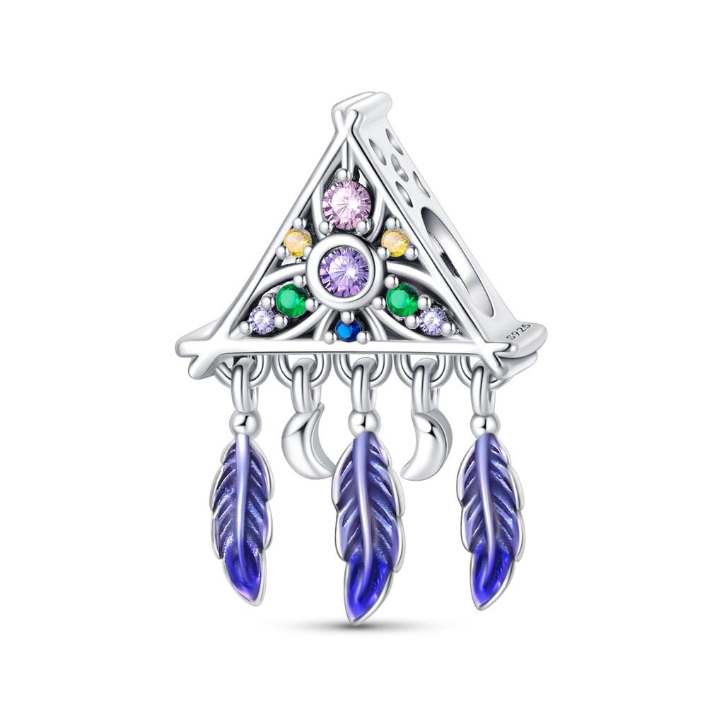 Colorful Copper Openwork Feathers Dreamcatcher Charm Fit Original Bracelet Cherry Blossom Charm For Jewelry Gift