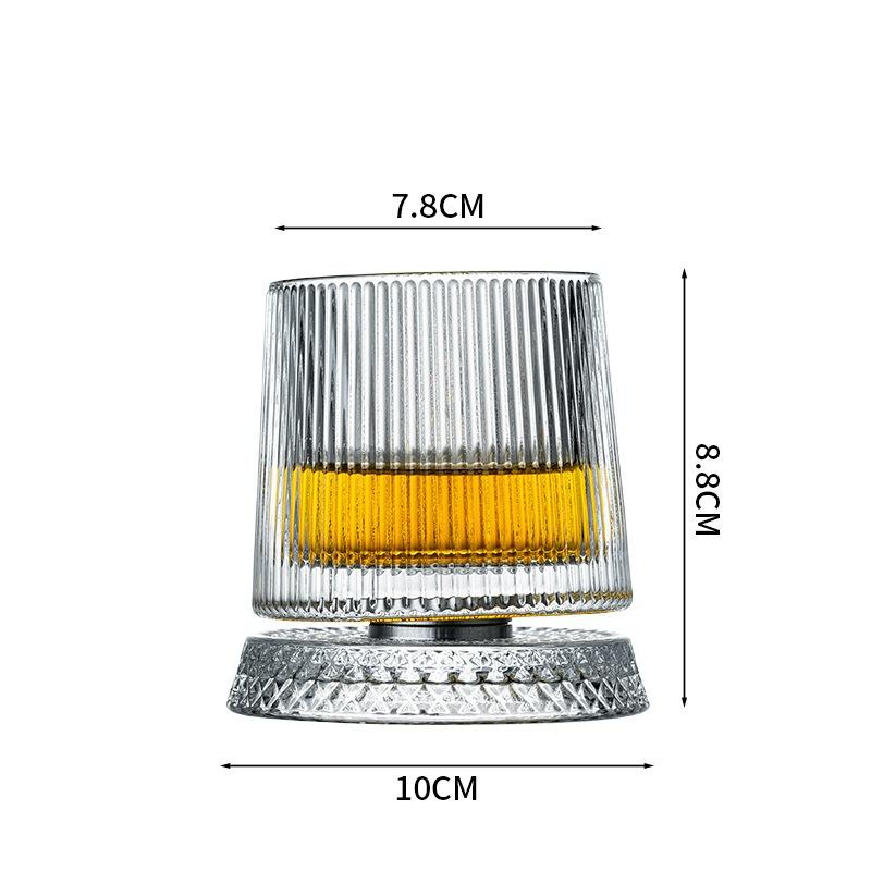 Whiskey Glasses Rotatable Tumbler Crystal Glass Cups Drinking Glasses with Creative Coasters for Scotch,Bourbon,Cocktails