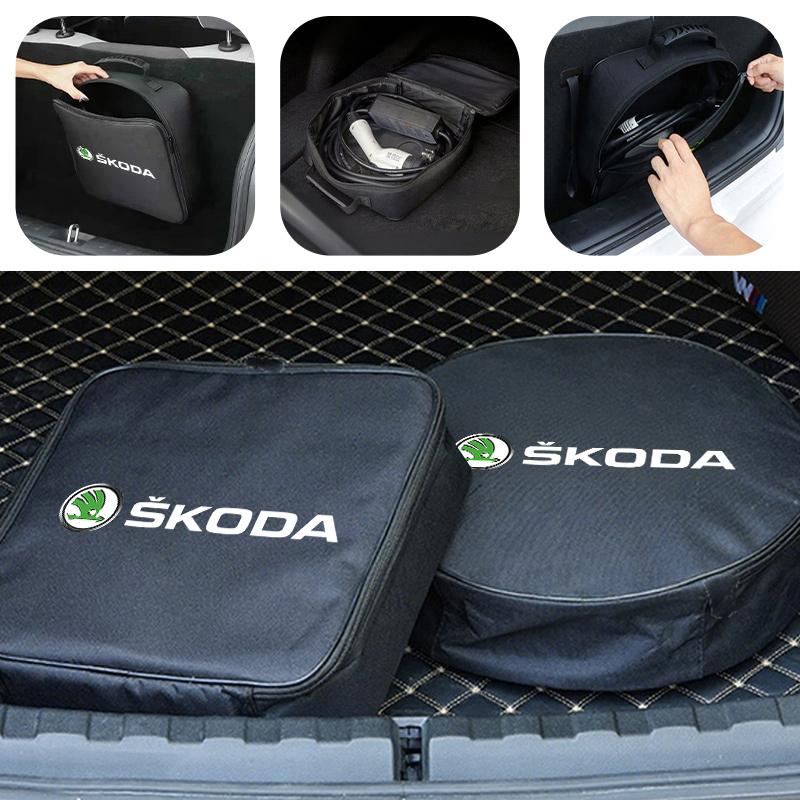 AAAJE1 EV Car Charger Cable Bag Rechargeable Gun Storage Organizer Box For Skoda Octavia A5 A7 RS Fabia Superb Rapid Karoq