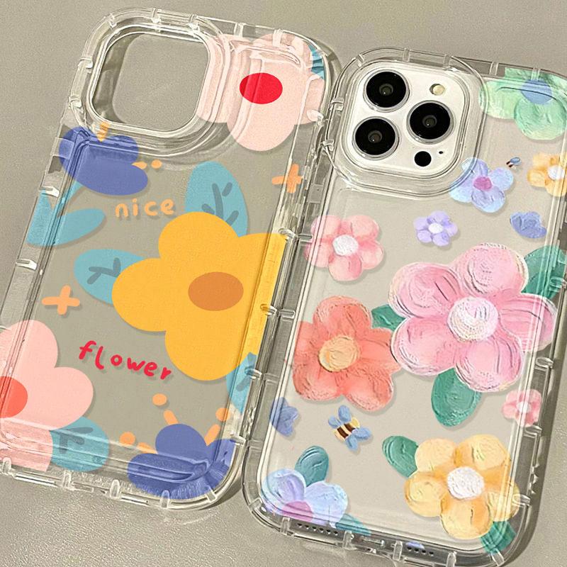 Silicone Transparent Phone Case For iPhone 11 16 13 15 Pro Max 14 12 XS X XR 7 8 Plus SE 16promax Shockproof Flower Funda Cover