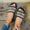 Thick-bottomed open-toed embroidered slippers for women's summer new muffin round head one-character beach sandals for women