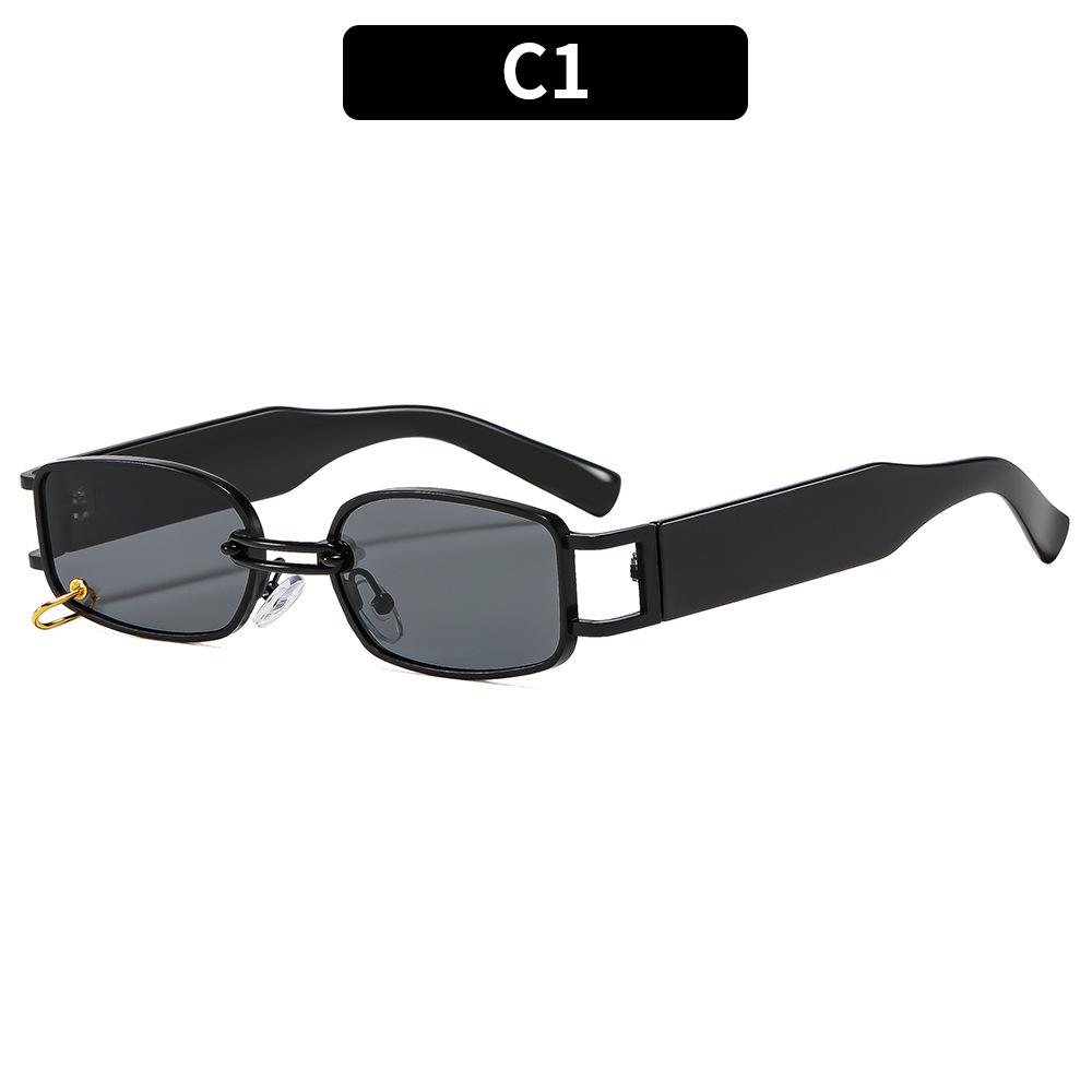 Unisex Buckle Sunglasses, Small Frame Metal Square Sunglasses, Fashionable Sunglasses One size чёрный