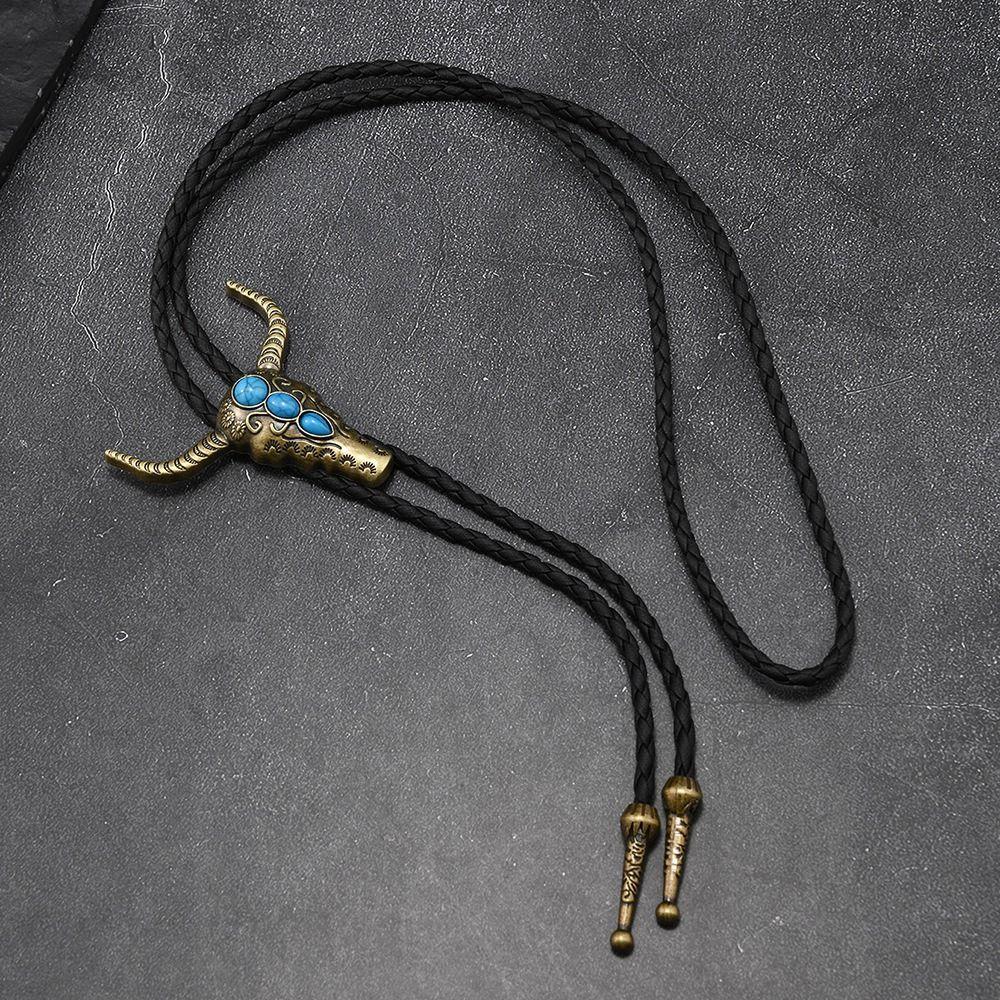 Adjustable Bolo Tie Necklaces Turquoise Vintage Sweater Chain Trendy Bull Head Necklaces Men Women