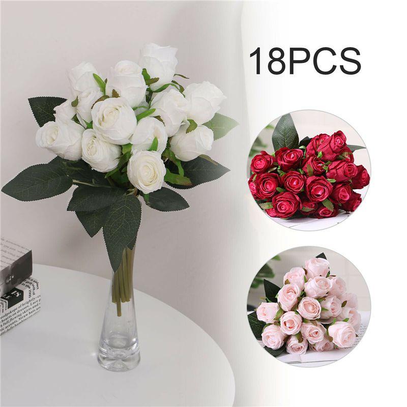 Artificial Silk 18heads Rose Fake Flower Bouquet Wedding Party Home Bridal Decor