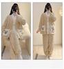 Women’s Winter Coral Fleece Pajama Set - Long Sleeve Flannel Cardigan, Thick Warm Plus Size Home Wear