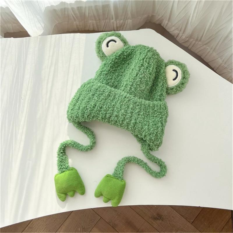 Autumn Winter Warm Hat with Earflap and Chin Strap Ties Cute Cartoon Beanie Cap Soft Bonnet Warm Headwear for Kids