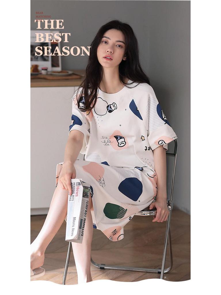 Pigiama Estivo da Donna a Cartoni Animati: Vestito Carino, a Maniche Corte, Taglie Forti, Sottile, Lungo per Casa o Esterno