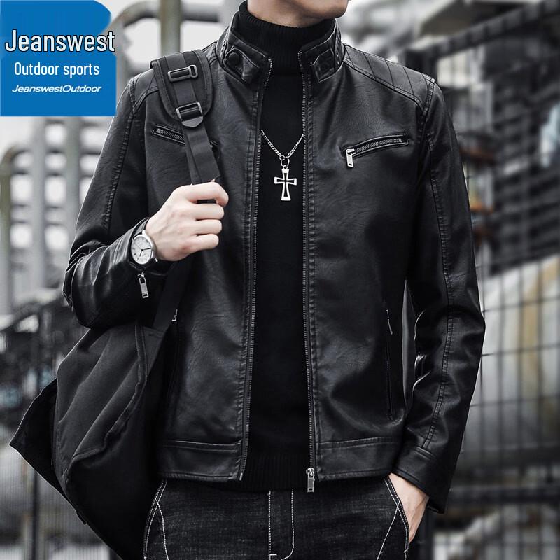 

Jeanswest Men s Slim Fit Faux Leather Motorcycle Jacket L