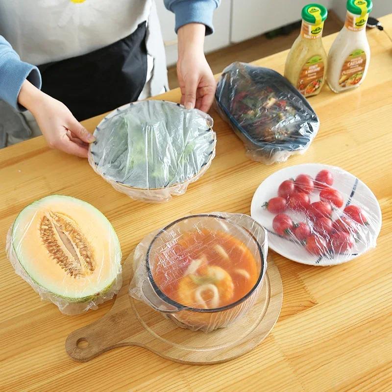 50/100pcs Reusable Disposable Food Cover Plastic Wrap Durable Elastic Food Lids Bowl Elastic Plate Covers Kitchen Food Saver Bag