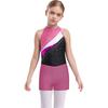 Girls Sleeveless Rhinestones Decorated Patchwork Leotard Hair Band V Front Waistband Shorts Gymnastics Training Dance Set