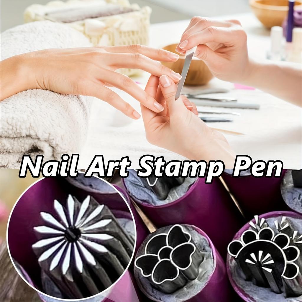10pcs/set Nail Stamp Pen Set - Flower and Pattern Stamp Set with Dot Tool Fragrance Free Ladies Nail Design Accessories