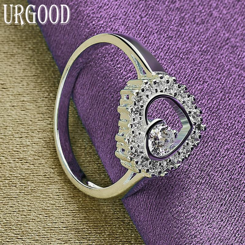 925 Sterling Silver Romantic AAA Zircon Heart Ring Gift Fashion Jewelry