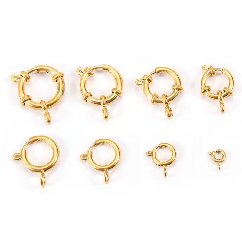 4pcs 316L Stainless Steel Round Spring Clasps Gold Color Hooks for Bracelet Clavicle Necklace Clasp Connector Jewelry Making DIY
