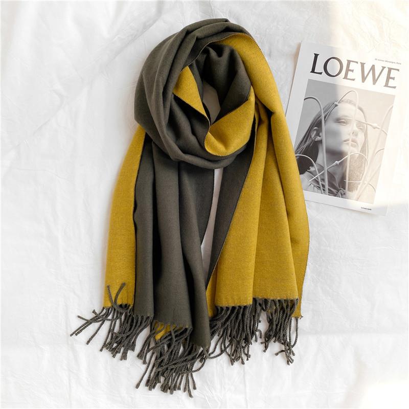 Scarf Women's Winter Simple Versatile Soft Double Sided Solid Color Shawl Tassel Imitation Cashmere Thickened Autumn and Winter Warm Scarf