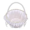 Hochzeit Blumenmädchen Korb mit Perlenhenkel Satin Blume Aufbewahrungskorb für Party Haus Dekoration Weiß