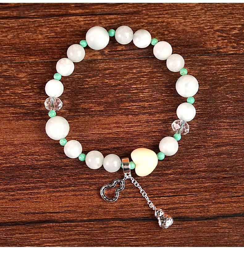 Elegant Chinese Petrified Wood Bracelet with Gourd Pendant – Women's Luxury Wenwan Jewelry