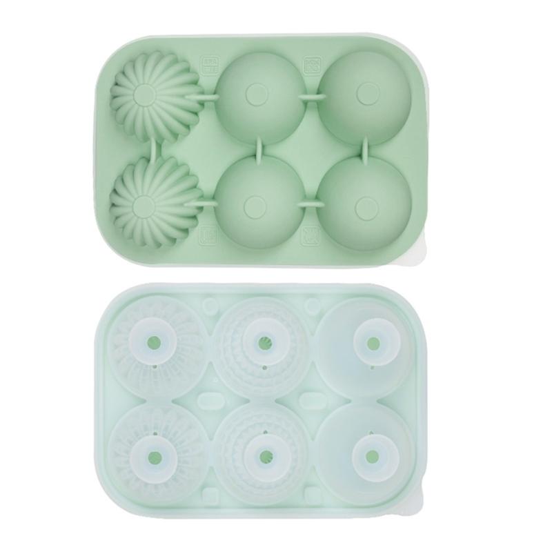 Large Round Ice Cubes Tray Silicone Efficient 6 Cavity Mould With Lid Funnel Safe Ice Mould For Home Pubs Cocktails зелёный
