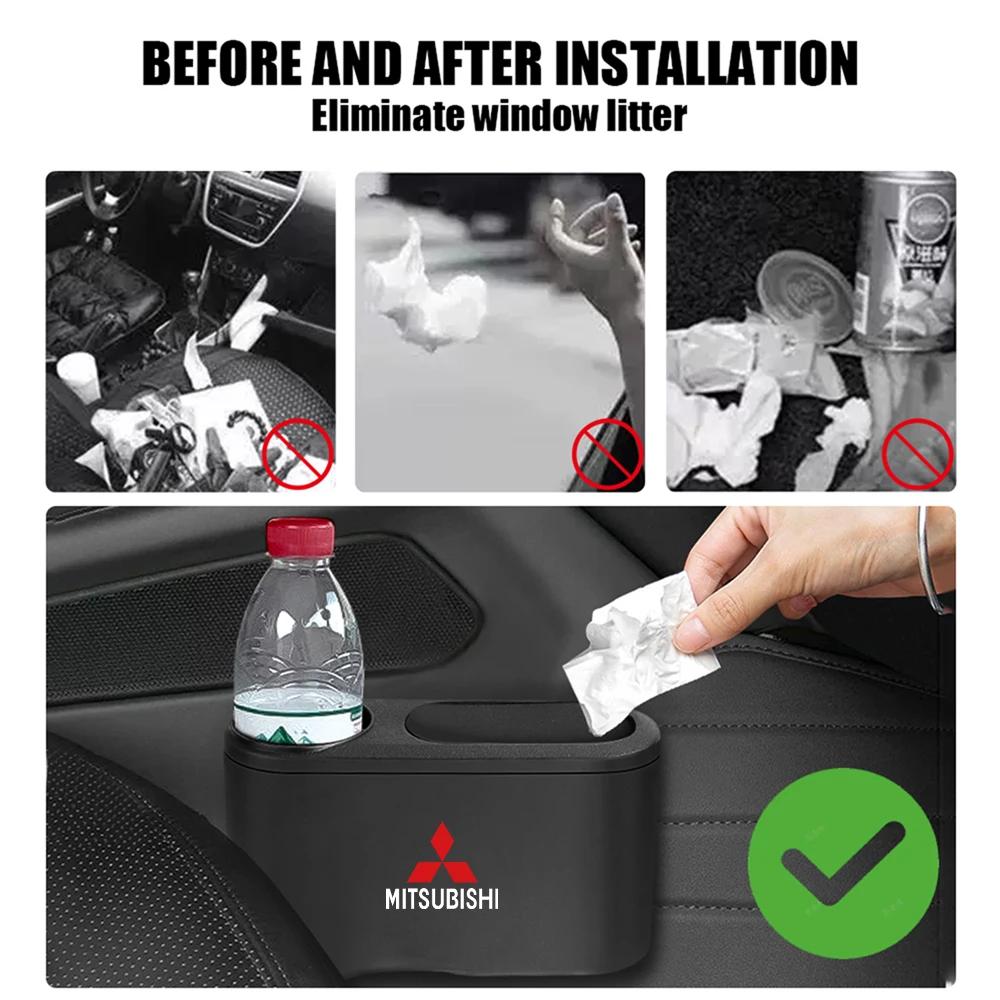 Car Interior Large Capacity Flip Top Trash Can Water Proof Accessories For Mitsubishi ASX I200 Outlander Pajero Eclipse Lancer IR3