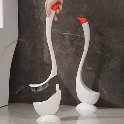 Toilet Brush Dense PP Bristles Curved Long Handle Swan Shape Bathroom Brush with Leak-Proof Removable Base