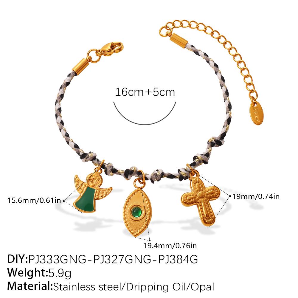 European-American Geometric Woven Rope Jewelry Set: Natural Stone Bracelet & Necklace