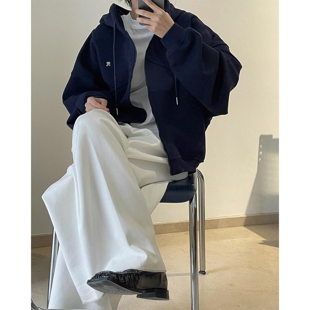Women Zip Up Hooded Sweatshirt Jacket Korean Casual Embroidery Letter Oversized Cropped Hoodie Long Sleeve Sport Outerwear