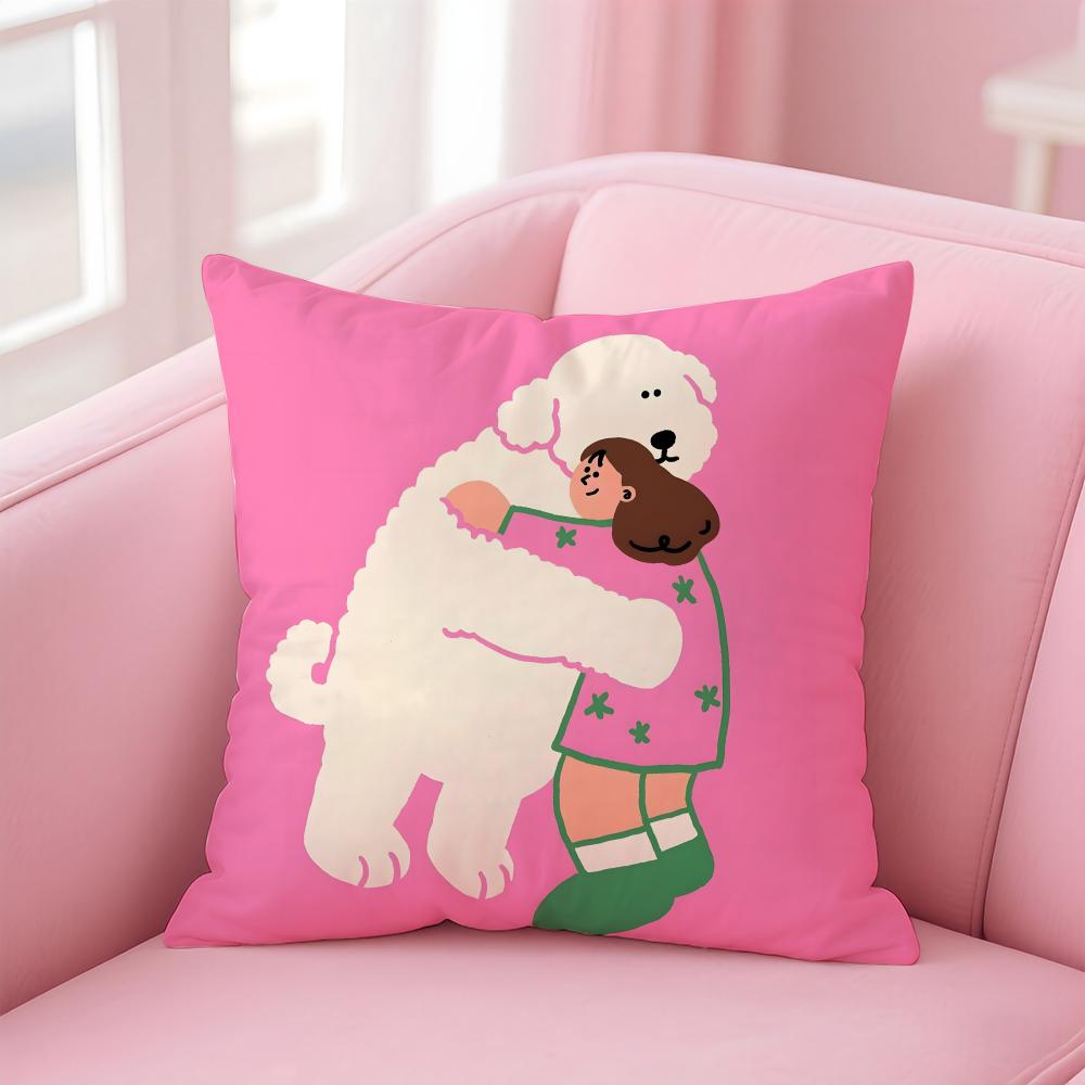 Casual Daily Simple Cute Friendly Cats And Dogs Cushion Cover Pillow Case Soft Friendly Fabric  Concealed Zipper