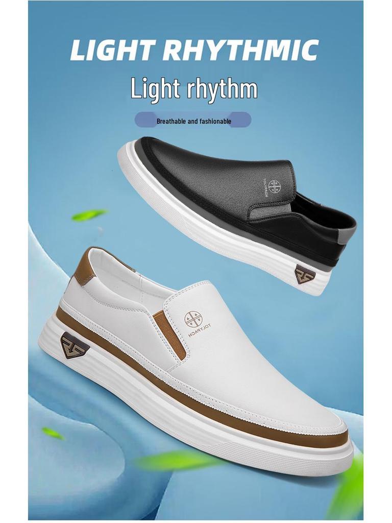 2025 Summer Slip-On Plus Size White Loafers: Non-Slip Soft Sole Casual Shoes for Middle-Aged Men