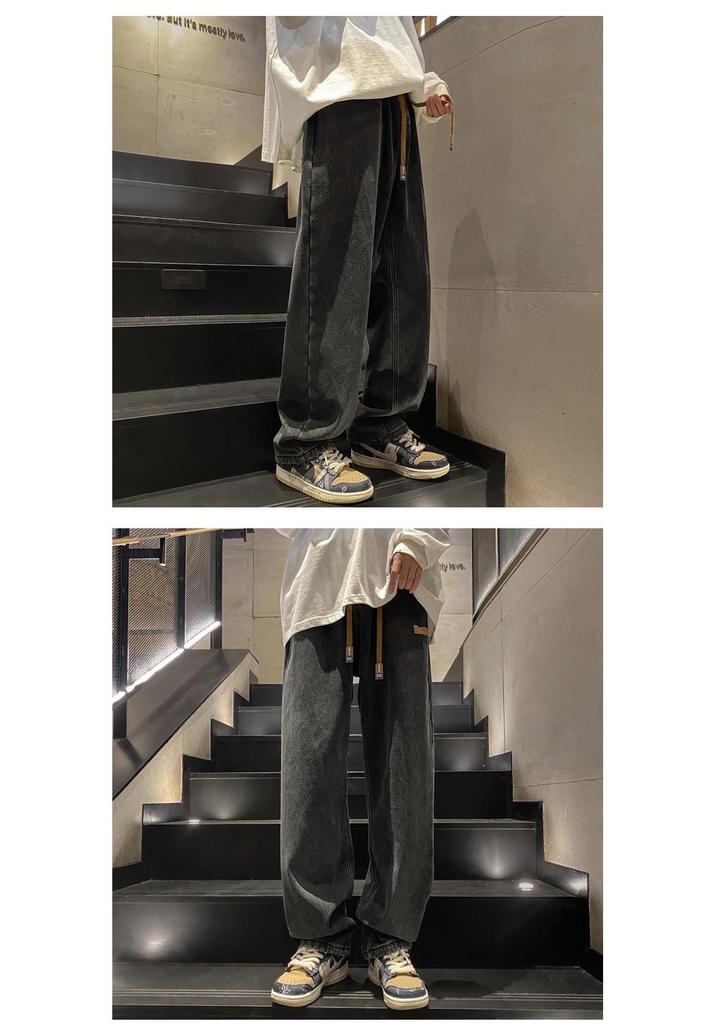Jeans da uomo alla moda, versatili, con coulisse: Pantaloni Casual High-Street Larghi Dritti a Gamba Larga Primavera e Autunno