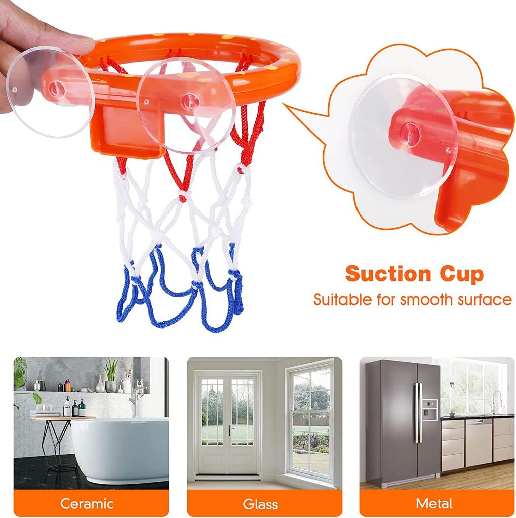 4Pcs Bathroom Shooting Game Toy Bathtub Basketball Hoop Set Fun Kids Bath Toys With 3 Balls Gift For Toddler Kids Children Baby