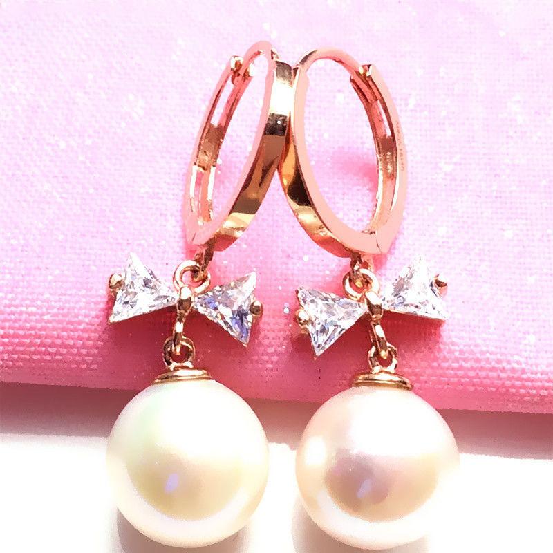 Purple Gold Diamond Bow Pearl Earrings Rose Gold Plated Light Luxury Ear Buckles Women