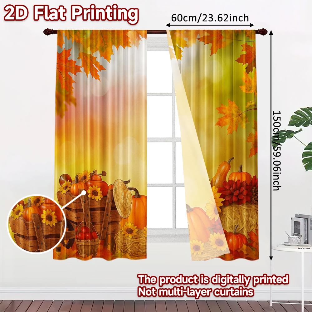 2pcs, 2D FLAT PRINTING Curtains (Without Rod) Autumn Harvest(1) Festive Fashion Curtains Prints Light Filtering Curtains Art