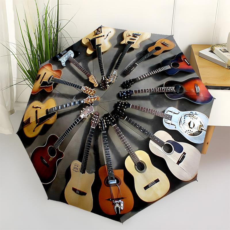 guitar collection themed, Eight ribbed, Self folding Umbrella Is Suitable for Everyday Outdoor Use and Is An Ideal Gift for Friends and Fami