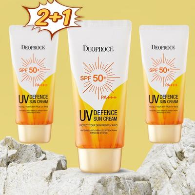 2+1 UV Defense Sun Cream 4 In 1 UVA UVB Double Blocking Close-fitting Cover, 70g, 3 Units