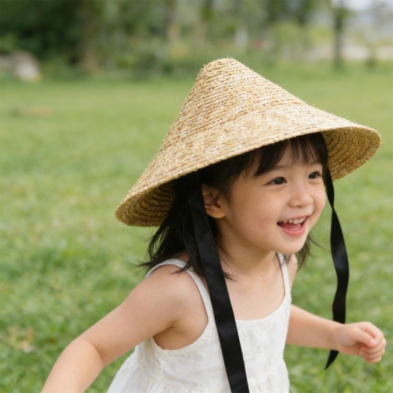 Cappello da Sole in Paglia per Bambini con Ampie Falde e Design Traspirante, Cappello alla Moda per la Protezione Solare per Gioco all'Aperto in Spiaggia