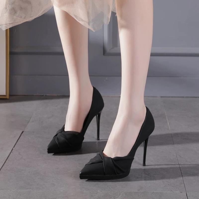 Fashion Women's Slim Heel Shoes Spring New Pointed Head Shallow Mouth Thick Sole Anti-slip Wear-resistant High Heels