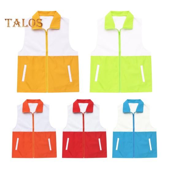 Volunteer Vest Bright Color-Blocked Design Lapel Sleeveless Zipper Placket Waistcoat Loose Fit Pockets Charity Uniform Group Vest