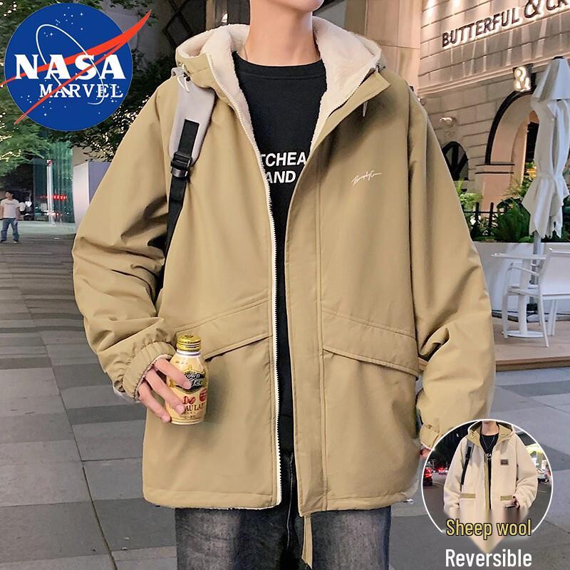 NASA MARVEL Men's Reversible Lamb Fleece Hooded Padded Jacket