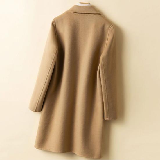 Abrigo de otoño-invierno para mujer, holgado, de color liso, grueso, resistente al frío, de un solo pecho, con solapa, largo medio, manga larga, bolsillos, abrigo esencial