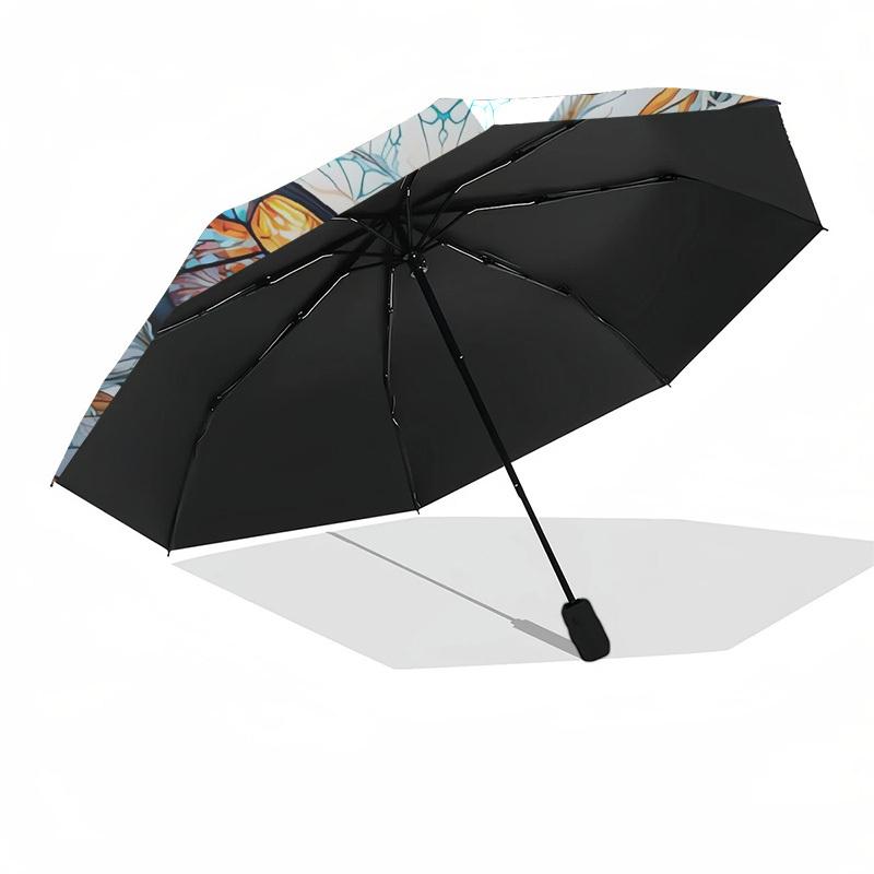 1pc Butterfly Stained Glass Mandala Umbrella with Plastic Handle,Suitable for All Seasons Home Travel Outdoor UmbrellaDD167