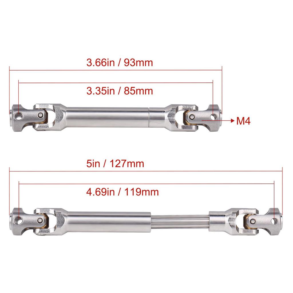 Stainless Steel Universal Joint Drive Shaft 66-196mm for 1/18-1/8 Model Car Crawler - In Stock