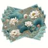Lotus Leaf Placemats Set Of 4 Chinese Style Floral Table Mats Washable Heat Resistant Linen Blend Dining Decor For Home Kitchen