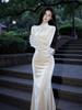 Elegant Waist-Cinched New Chinese Style Velvet Dress - Autumn/Winter 2025