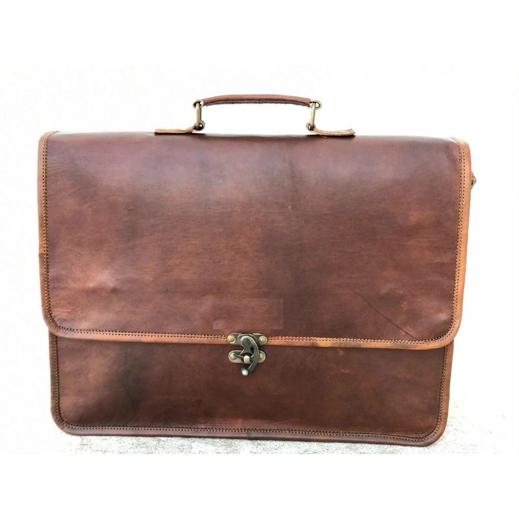 Men Genuine Leather Vintage Laptop Messenger Handmade Turn Lock Bag Satchel