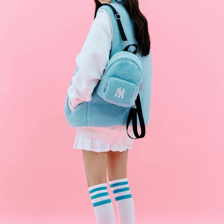 MLB Lamb Fleece Series NY Yankees Logo Backpack Women Backpack Blue 3ABKS0216-50BLL
