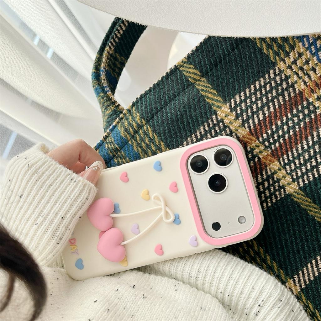 For iPhone 17 Pro Max Silicone Case Cute Heart Shape Pendant Shockproof Phone Back Cover